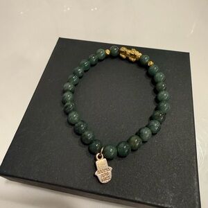 Karma And Luck Elegant Jade Beaded Bracelet with Gold Dragon Charm